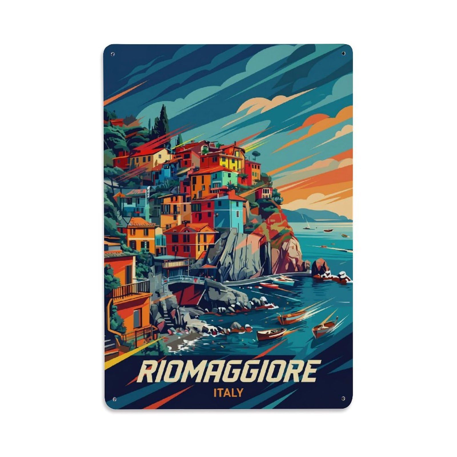 Huiyhb 8X12inch(20X30cm) Vintage Travel Riomaggiore Italy Dynamic Metal Tin Sign