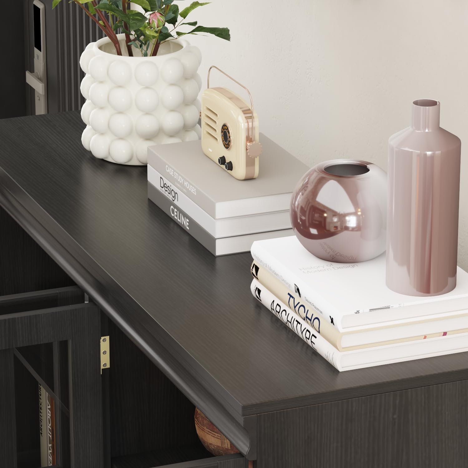 Modular Display Cabinet with Glass Doors, 47.2" W Cubeical Storage Bookshelf with 4 Tiers Shelf, Modern Curio Cabinet for Home Office Living Room, Stackable Unit in Black