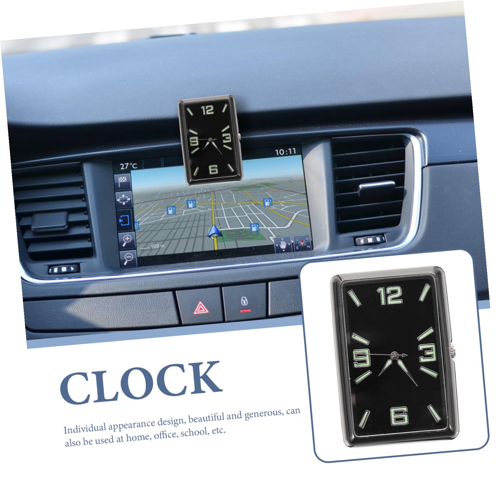 Reloj Cuadrado Analógico para Salpicadero de Coche Diseño y Ligero Decoración Elegante para Interior de Vehículo y Oficina Fácil de Instalar y Práctico