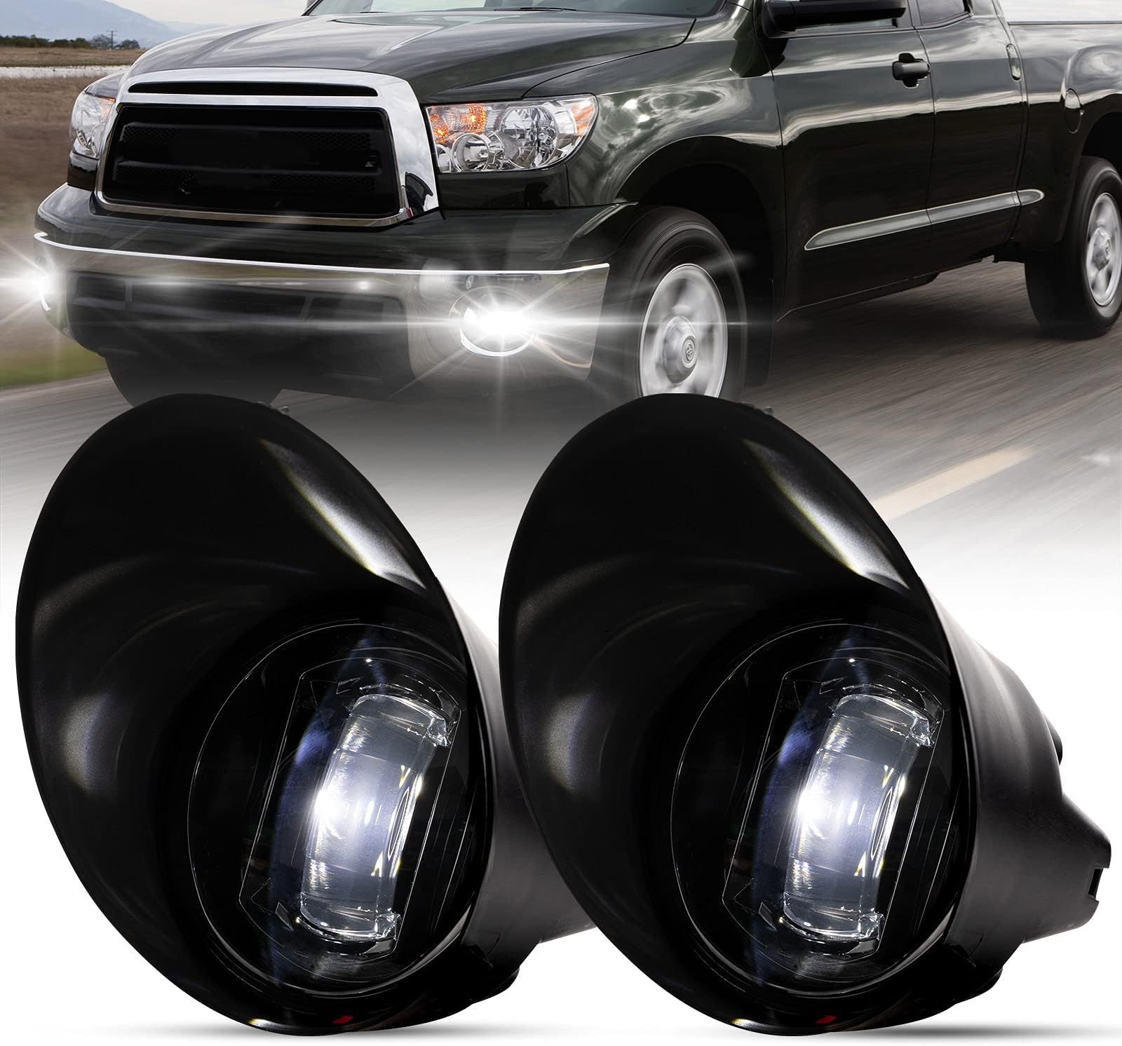 LED Fog Lights for Toyota Tundra 2007-2013/Sequoia 2008-2011, Clear Lens OEM Driving Bumper Fog Lamp Kit Fog Light with Adapter Extension Harness