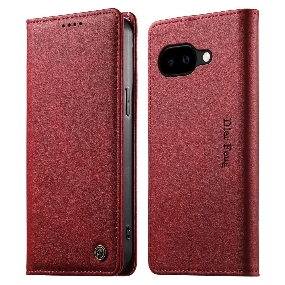 Generic custodia compatibile con Google Pixel 10 Pro XL (colore: rosso) tinta unita retrò portafoglio in pelle slot per carte di credito flip cover magnetica