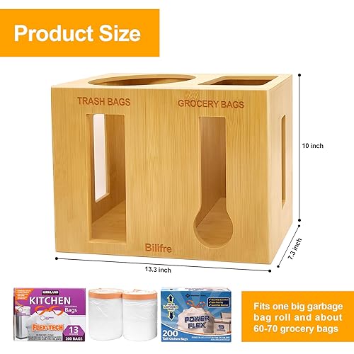 Miniatura 2 de Bilifre - Dispensador de bolsas de basura 2 en 1 extra grande y soporte de almacenamiento para bolsas de comestibles, se adapta a rollos de bolsa de