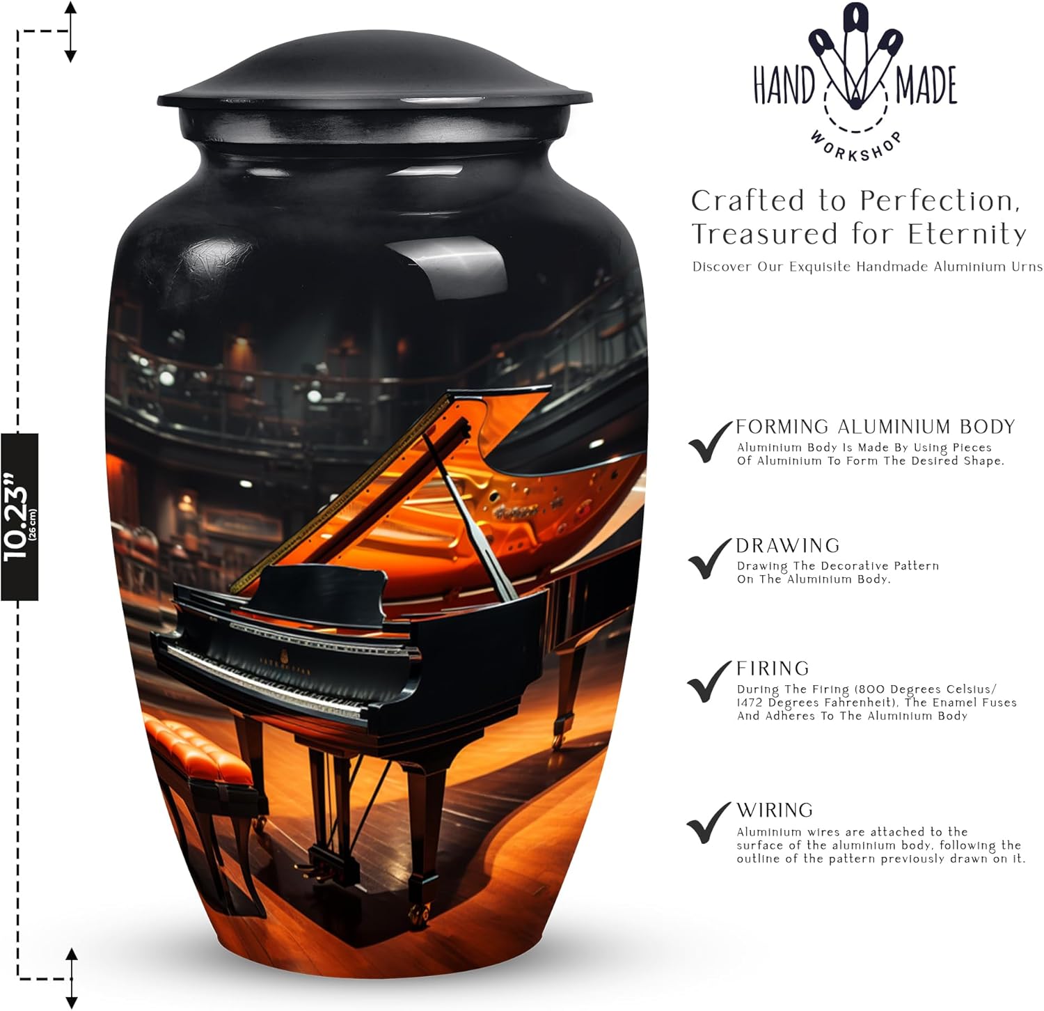 Grand Piano Urn for Ashes Adult Male, Modern Urns Ashes Female, Urns for Human, Companion Urn Two, Memorial Gift - Large 10"