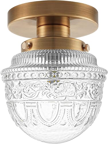 DSMJFU - Lámpara de techo semiempotrada de latón, pequeña lámpara de pasillo, lámpara vintage cerca de techo para baño, entrada, vestíbulo, armario