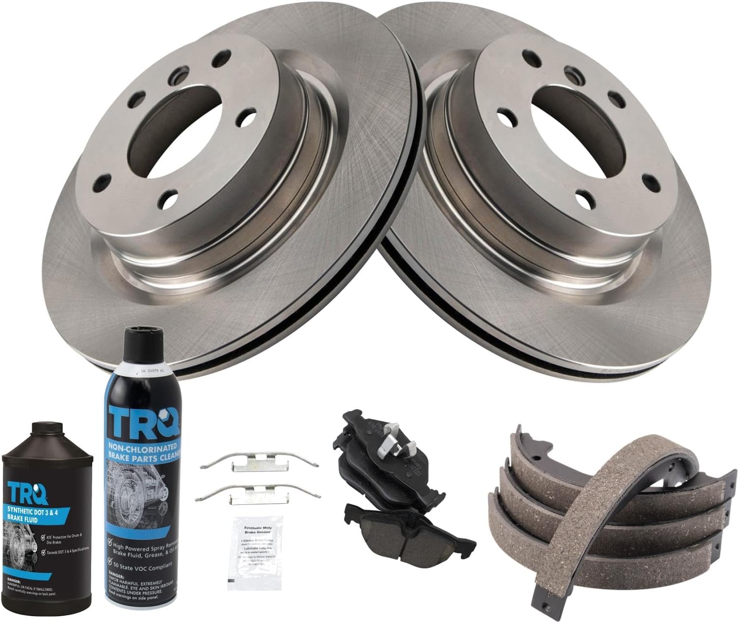 TRQ Rear Brake Pad & Rotor Kit Brake Chemical Kit Brake Pads Brake Rotor Parking Brake Shoe Set Ceramic Compatible with 2012-2013 BMW 328i