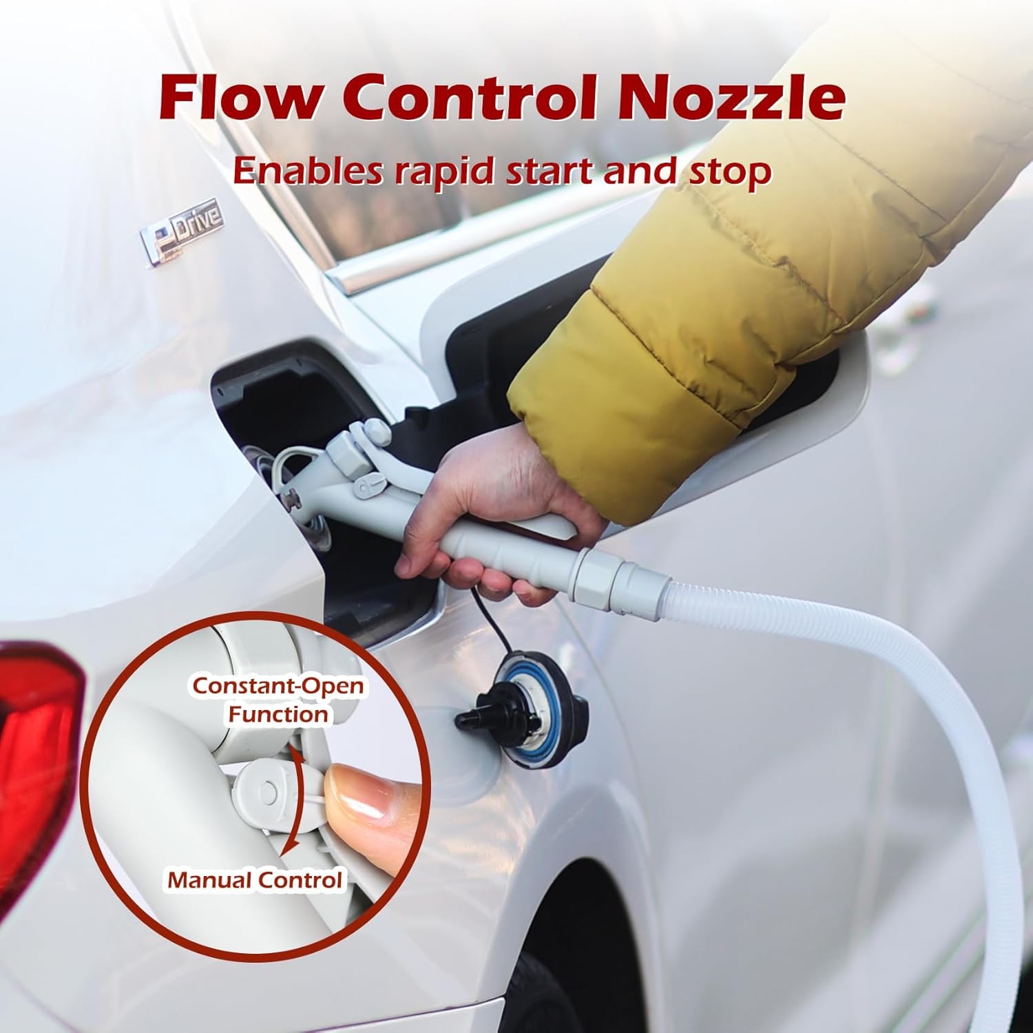 Fuel Transfer Pump with Nozzle, 3.8 GPM Fastest Flow, AA Battery Powered/DC Power Modes, 51" Long Hose, Portable Liquid Transfer Pump for Gasoline, Diesel,Fuel, Oil, etc