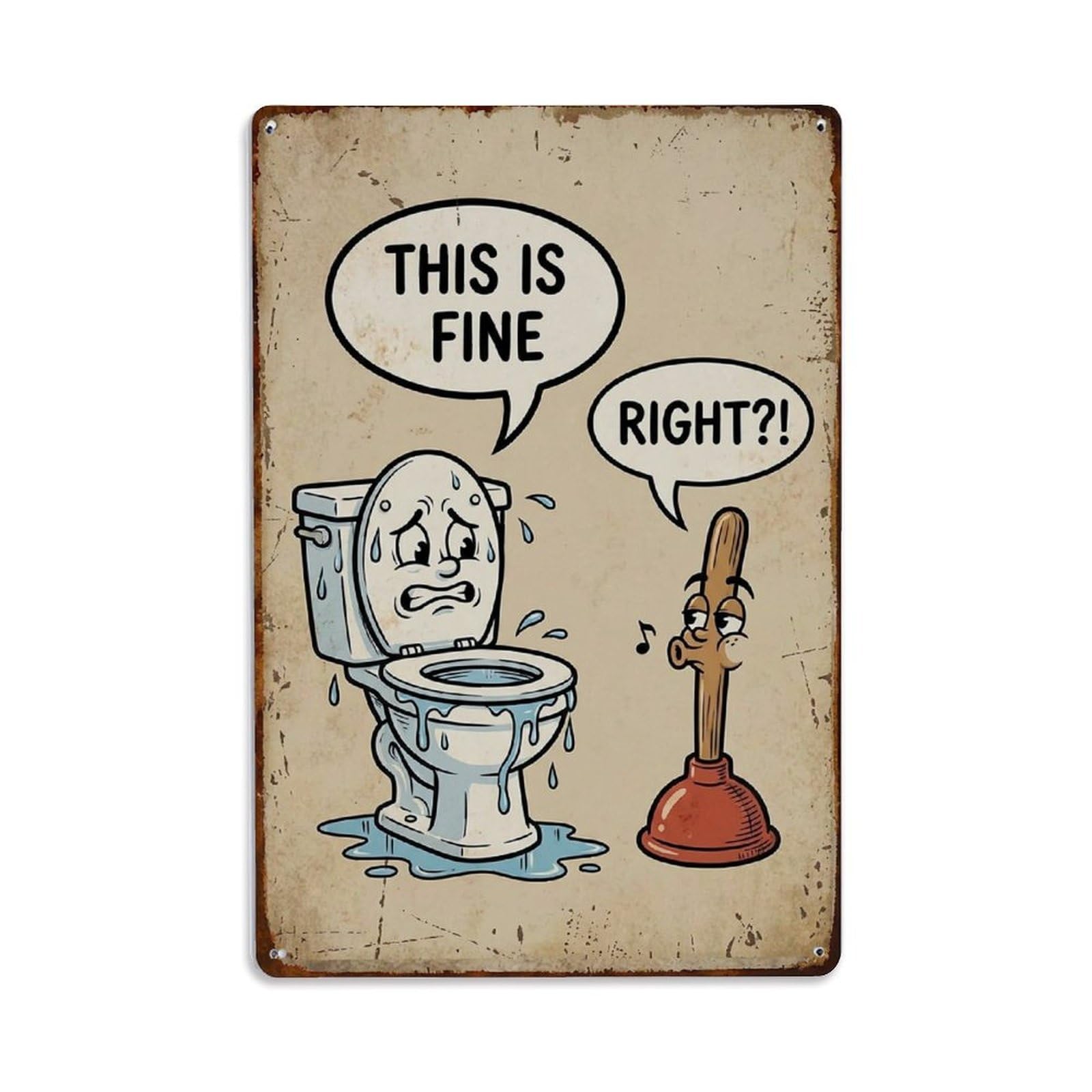 This Is Fine Right Funny Vintage Humorous Toilet Metal Tin Sign