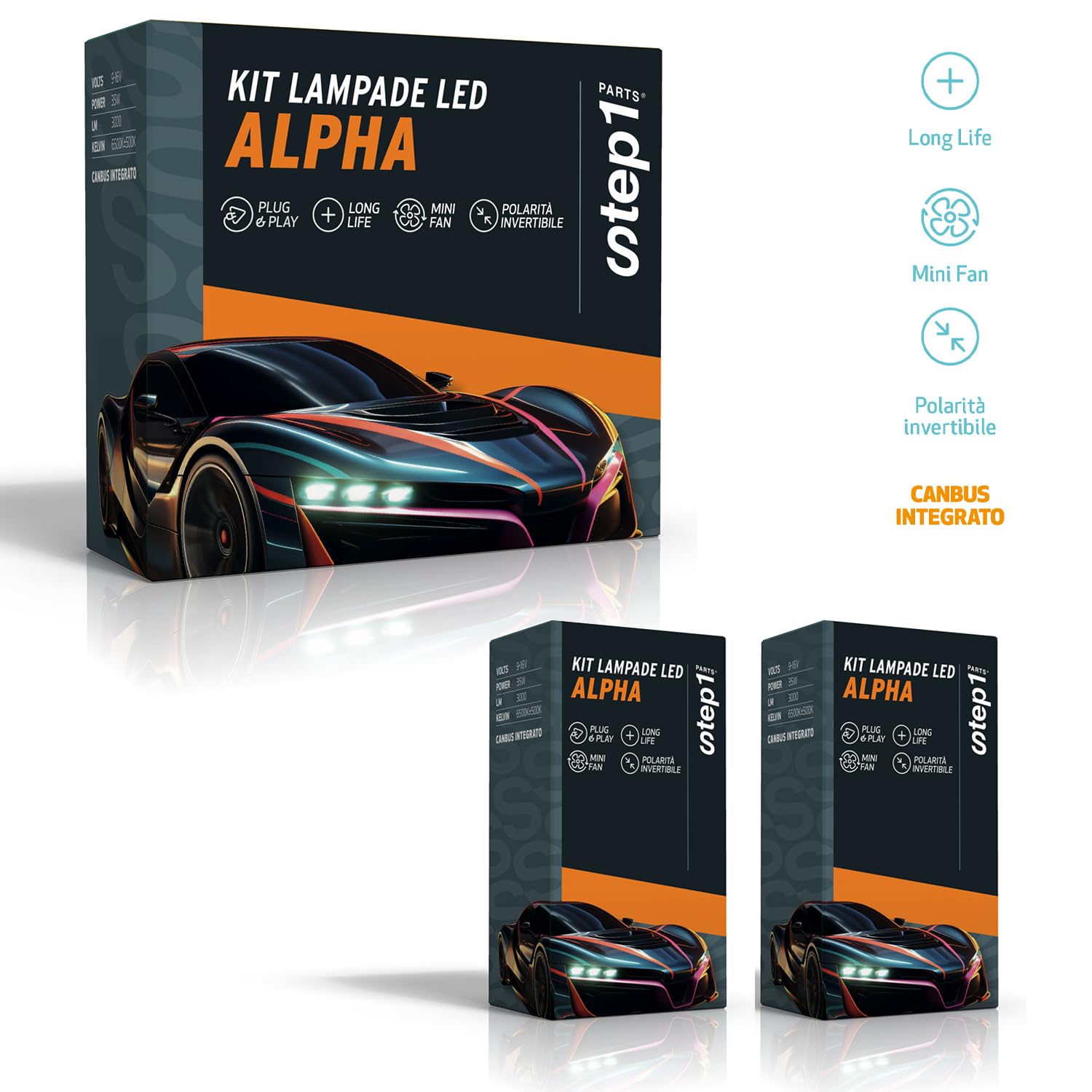 Kit Lampade a LED 6500K APHA per fari Automobili ad alta potenza 35W Plug & Play 6500K 3000 Lumen (H7-H18)