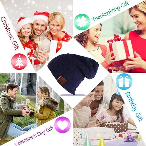 Miniatura 7 de Agkey Gorro de música inalámbrico con auriculares, gorro inteligente para invierno, gorro musical cálido 5.0 con micrófono manos libres para esquí,
