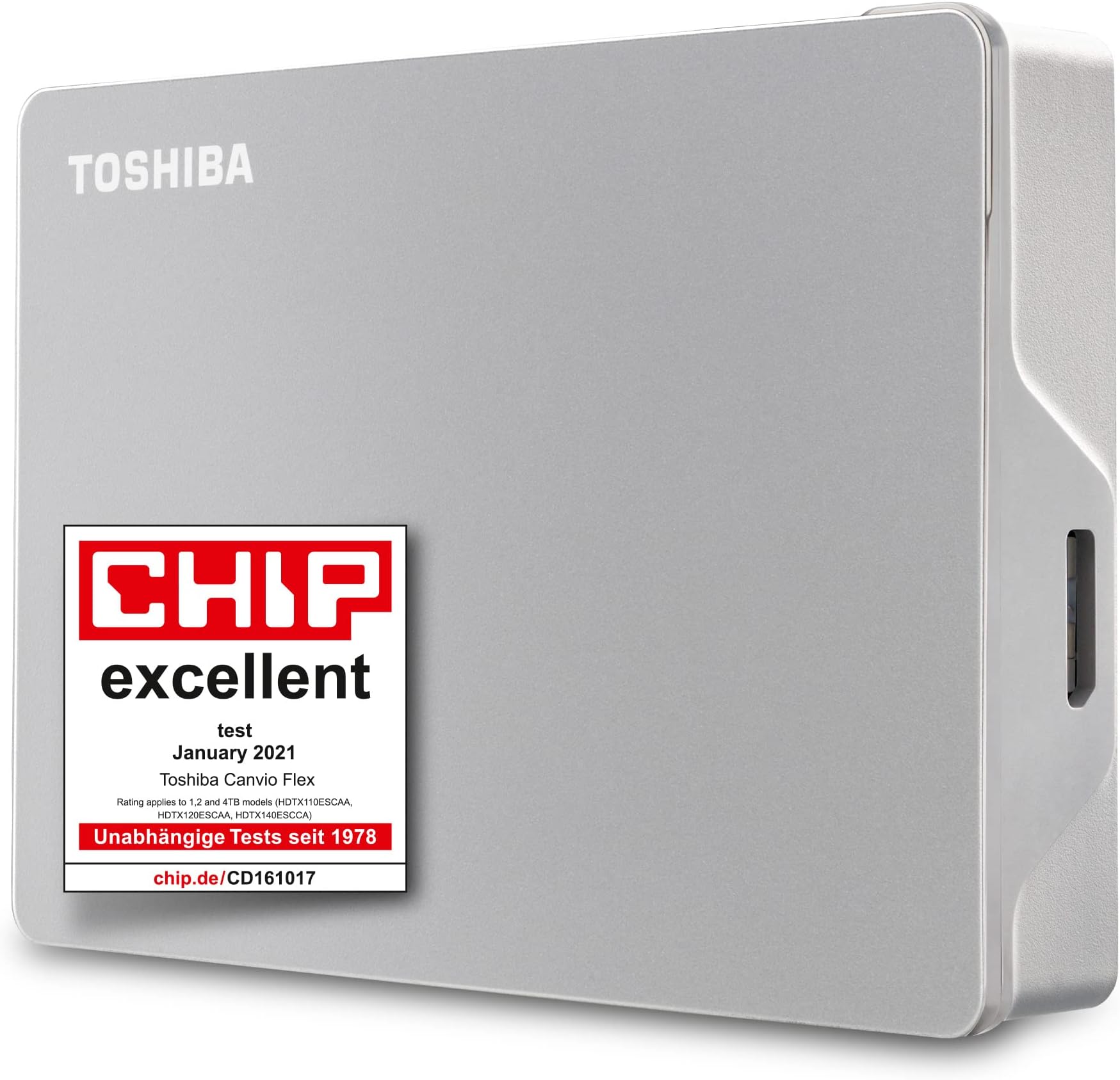 Toshiba 4TB Canvio Flex Portable External Hard Drive for Mac, Windows PC and Tablet use, compatible with most USB-C and USB-A devices, Silver (HDTX140ESCAA)