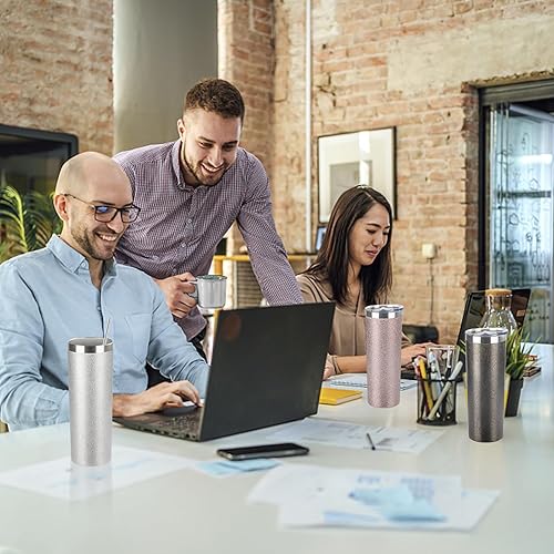 Miniatura 7 de Vaso delgado de 20 onzas con tapa y popote, vaso de acero inoxidable aislado al vacío de doble pared, taza de café de viaje, taza aislada para café,