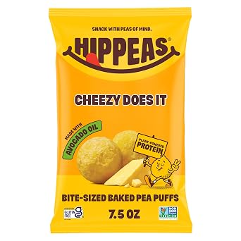 Hippeas Pops Pea Protein Puffs, Cheezy Does It, 1 x 7.5 oz Bags, Baked Bite-Size Airy Snacks, 3g Plant Protein, Made with Avocado Oil, 50% Less Fat, Dairy & Gluten Free, Non-GMO, Top 9 Allergen Free