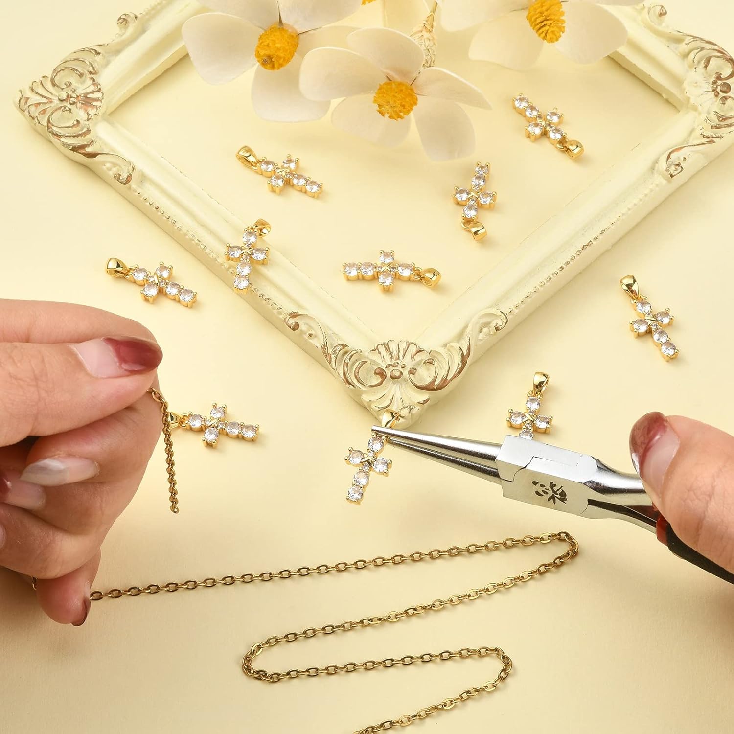 KitBeads 10pcs Christian Crucifix Cross Charms Gold Plated with Clear Cubic Zirconia for Jewelry Making Bracelets Bulk - Image 5