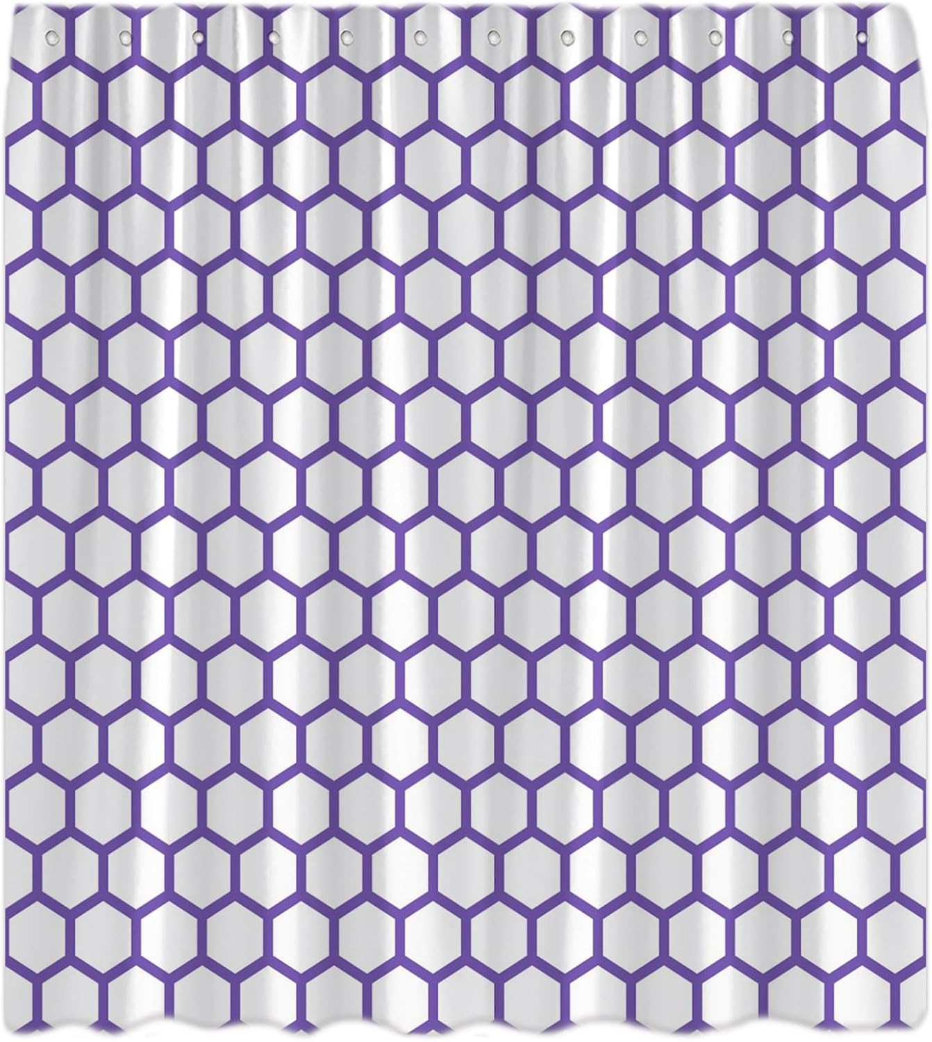 Purple and White Hexagon Shower Curtain Honeycomb Geometric Abstract Modern Art Minimalist Bath Curtain with Hooks
