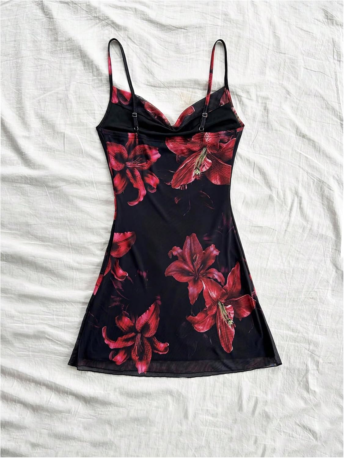 Floerns Women's Flower Print Draped Ruched Cami Dress Sleeveless Flared Mini Dress - Image 3