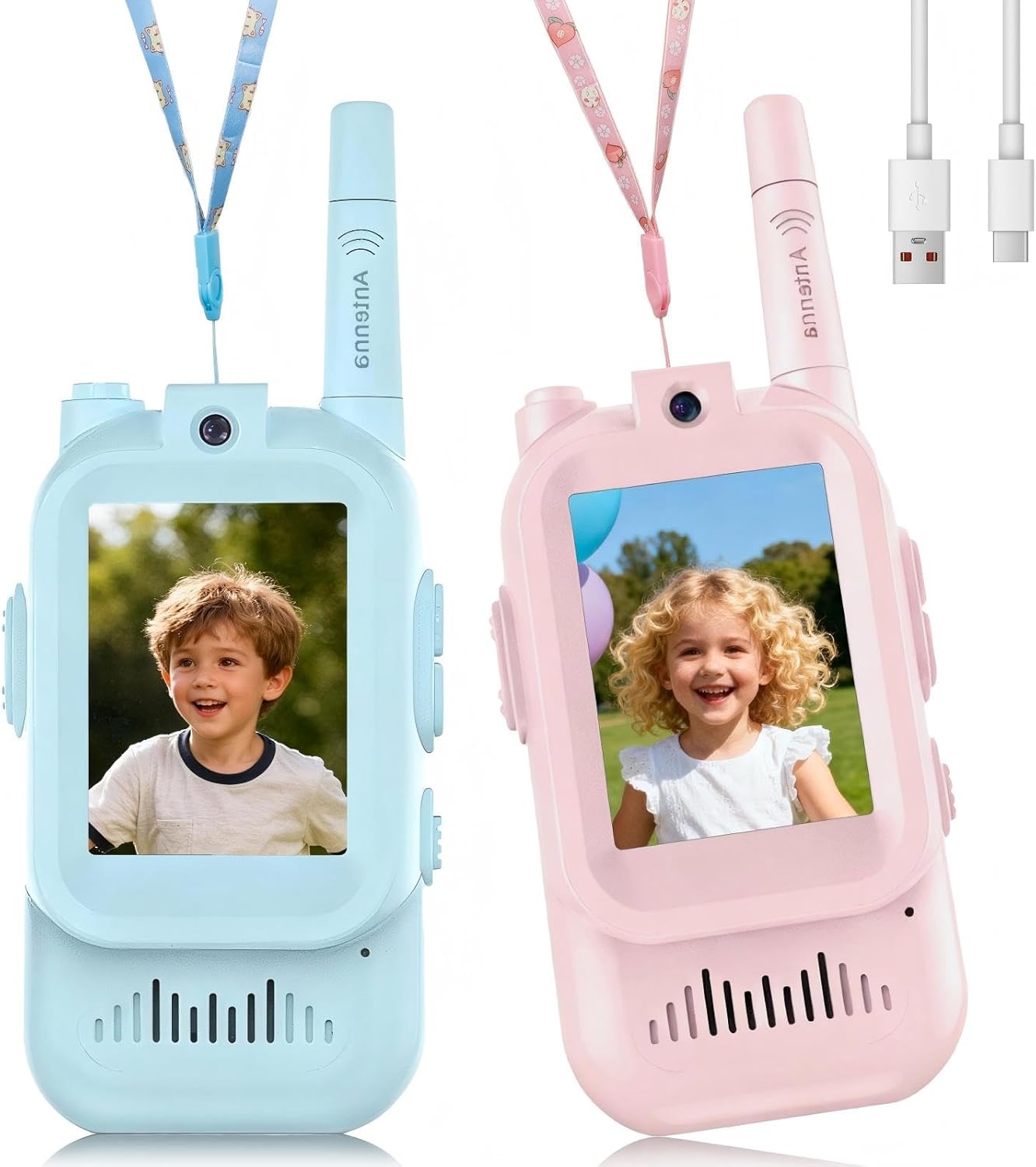 Kids Video Walkie Talkies Toy, Rechargeable 2-Way Radios for Ages 3-12, 11 Channels and Voice Changer, Birthday Gift for Camping Outdoor Adventures