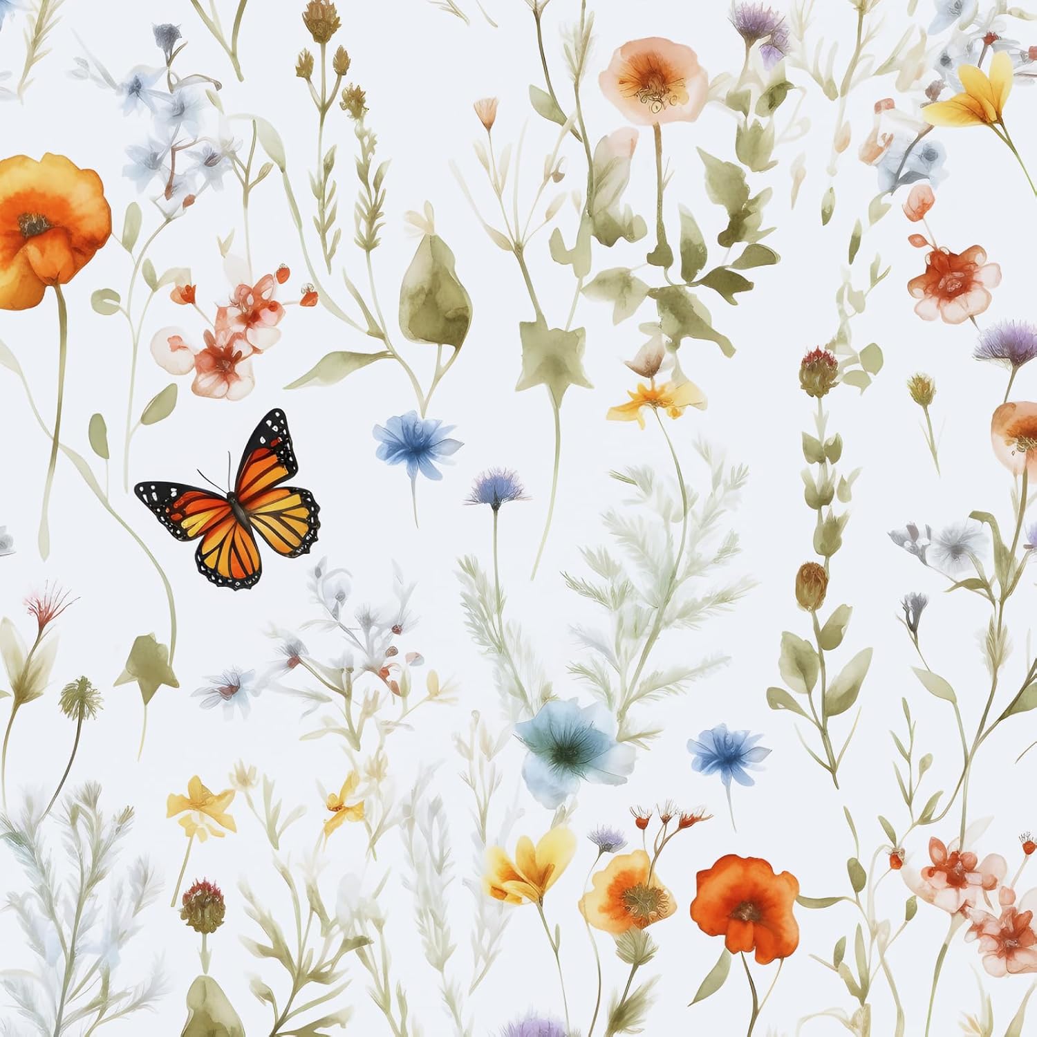 Fvlow Colorful Floral Wallpaper Peel and Stick Vintage Leaf Contact Paper Butterfly Floral Wallpaper Waterproof Self-Adhesive Wall Covering for Bedroom Countertop Desk Cabinets Decor 17.4" x 393"