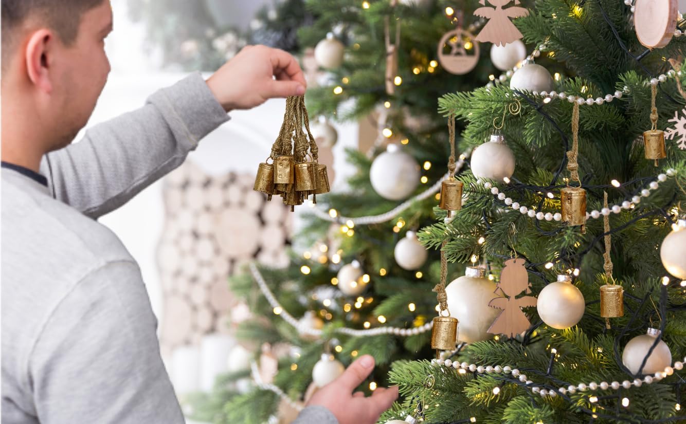 Akatva Chime Wired Push Button Door Bell (Antique Black Finish) - Akatva Cow Bells for Rustic Christmas Decor Set of 10 Rustic Brass