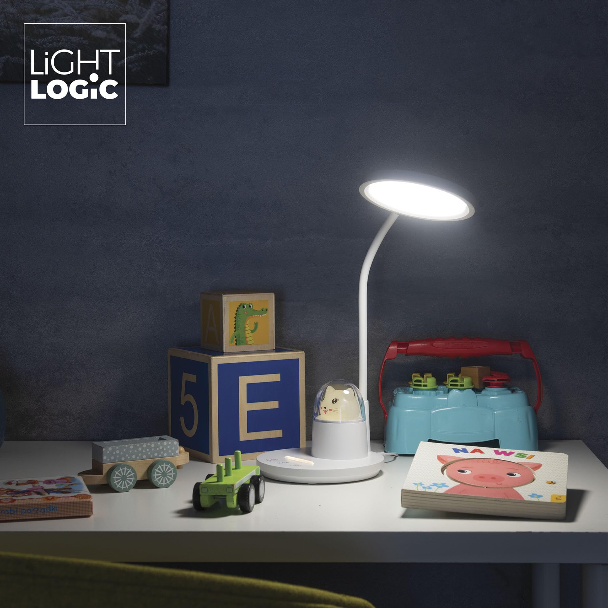 Schreibtischlampe Kinder LED für Mädchen mit Nachtlicht - Katzenmotiv, Dimmbare Tischlampe, 3 Lichtfarben, Rotierbar