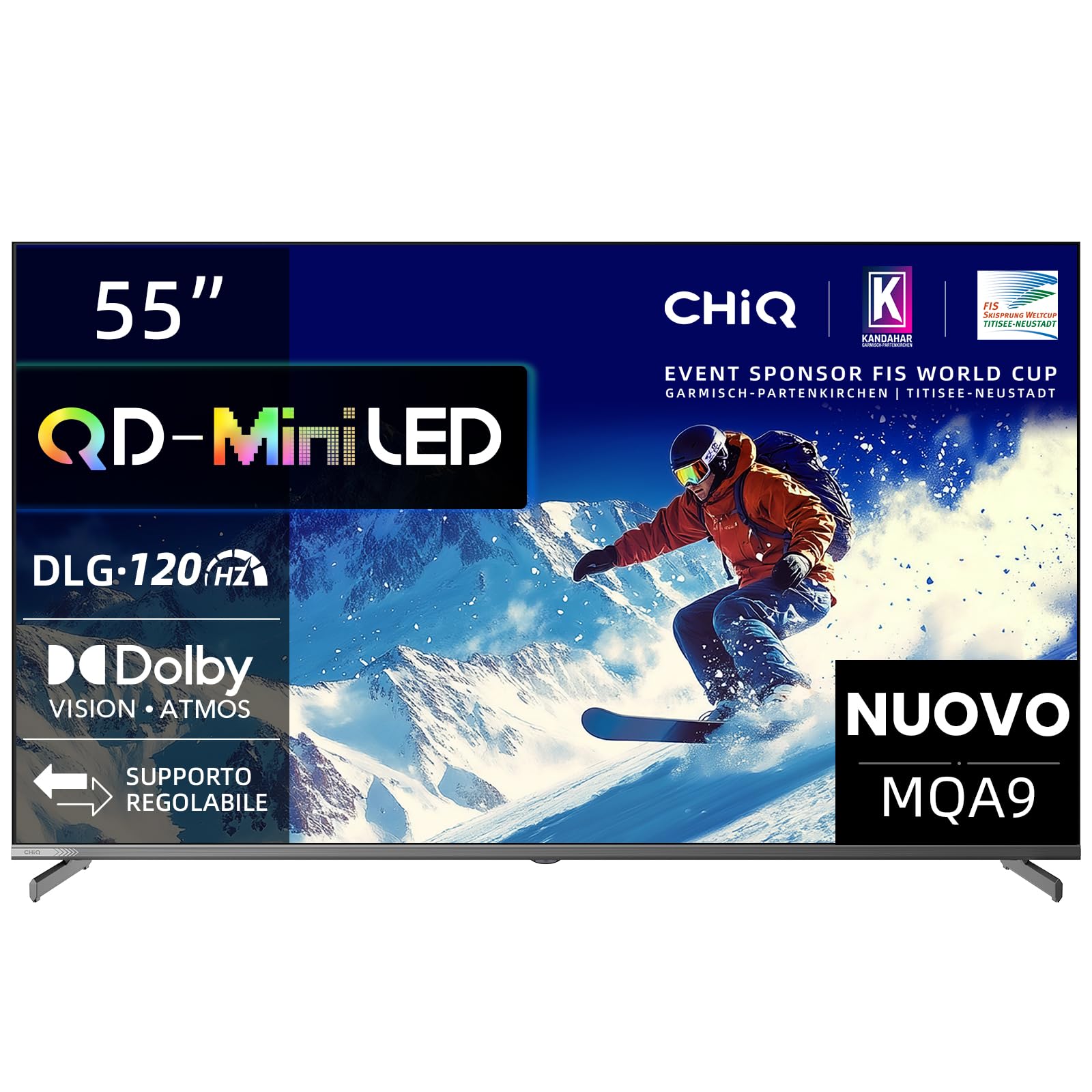 CHiQ M55QA9 55 Pollici(139cm) 4K Mini QLED 60Hz MEMC &Local Dimming|Dolby Vision&Atmos|DLG 120Hz* (Migliorato via software)|HDR10