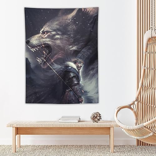 Miniatura 5 de Tapiz de mitología nórdica griega de dioses, tapiz de pared Fenrir Dios Tyr para habitación, pintura estética, tapices de dormitorio, sala de estar,