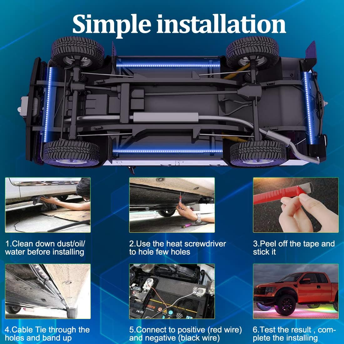 idCarAuto Car Underglow Lights Kit Exterior 4PCS Underbody LED Strip Lights for Cars APP and RF Wireless Remote Control 12V RGB Atmosphere Neon Accent Strip Lights 8 Color Multicolor : Automotive