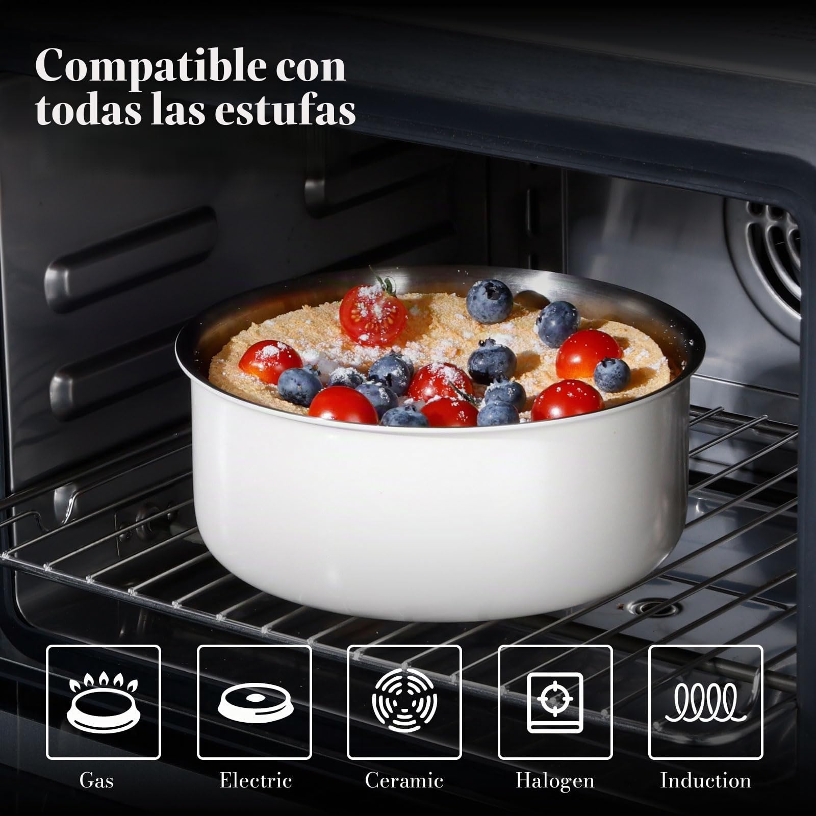 juego de ollas de acero inoxidable, juego de sartenes de 14 piezas, cerámica juego de cocina con mangos desmontables, sartén 24 cm, olla 18/20 cm, juego de ollas apilable para todo tipo de