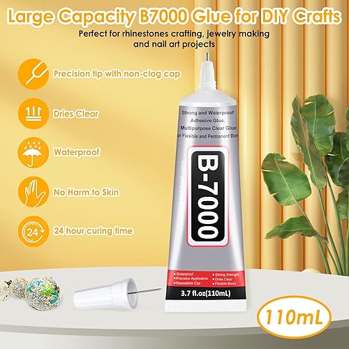 Miniatura 4 de B7000 - Pegamento transparente con punta de precisión, 2 piezas de 3.7 fl oz de cuentas de joyería, pegamento de gemas táctiles, adhesivo