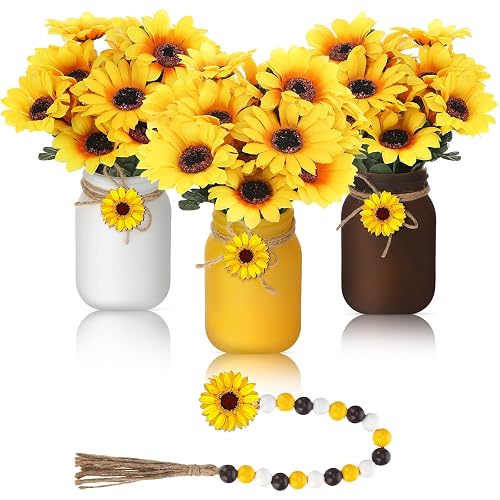 Karenhi 13 Pcs Spring Summer Mason Jar Table Decor Sunflower