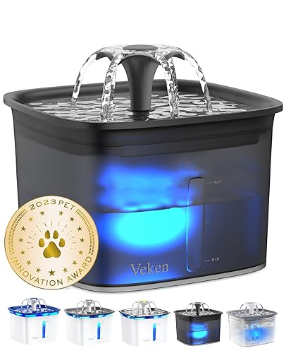 Veken Innovation Award Winner 95oz/2.8L Pet Fountain, Automatic Cat Water Fountain Dog Water Dispenser with Replacement Filters for Cats, Dogs, Multiple Pets (Space Black, Plastic) - Space Black - Plastic
