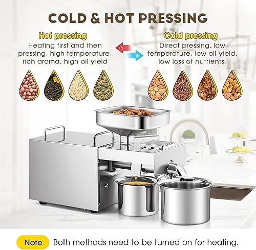 Miniatura 5 de Máquina de prensa de aceite 610 W Prensa fríacaliente Automática de nueces Semillas Extractor de aceite Extractor de aceite orgánico Hogar Grado