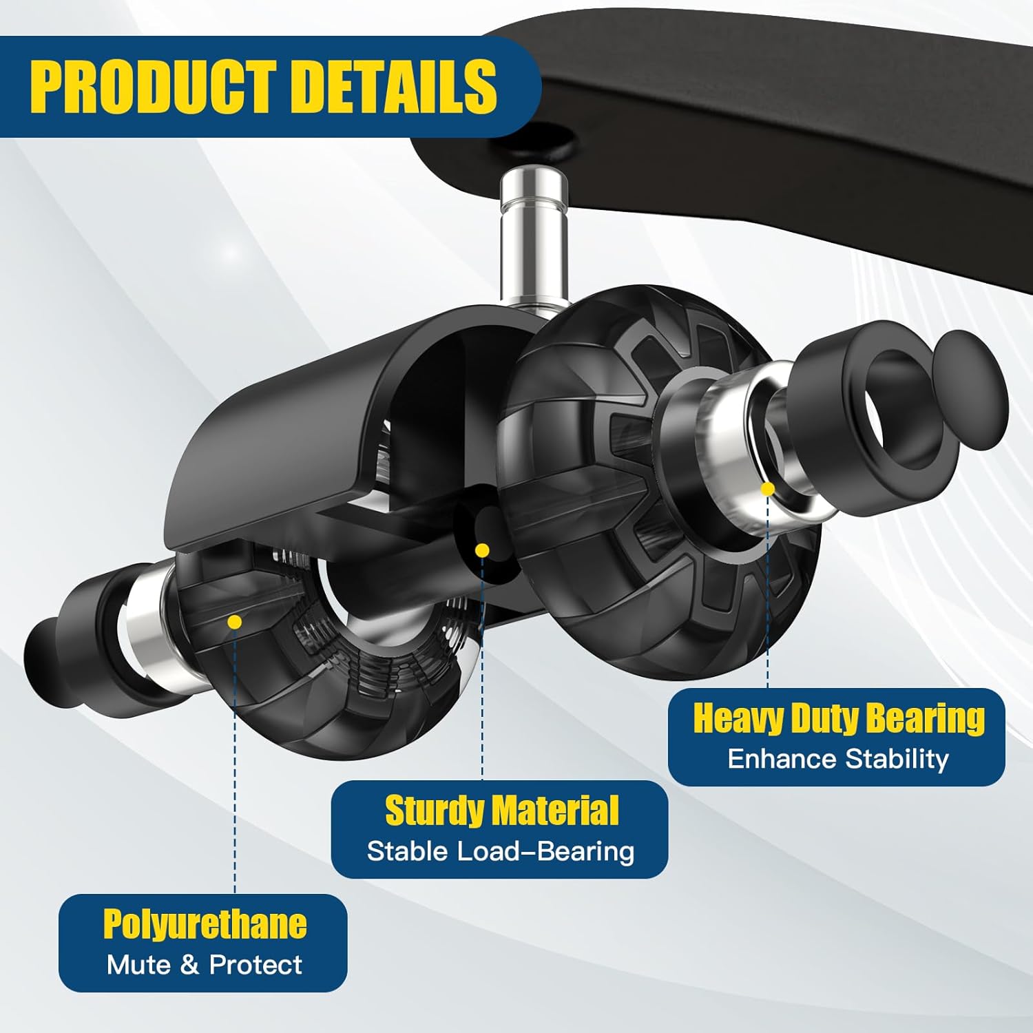 Office Chair Wheels Casters - Protection for Hardwood Floors and Carpet, Heavy Duty Silent Computer Chair Wheels with Standard Stem 7/16″* 7/8″(11mm*22mm),Office Furniture Casters Set of 5(Black)