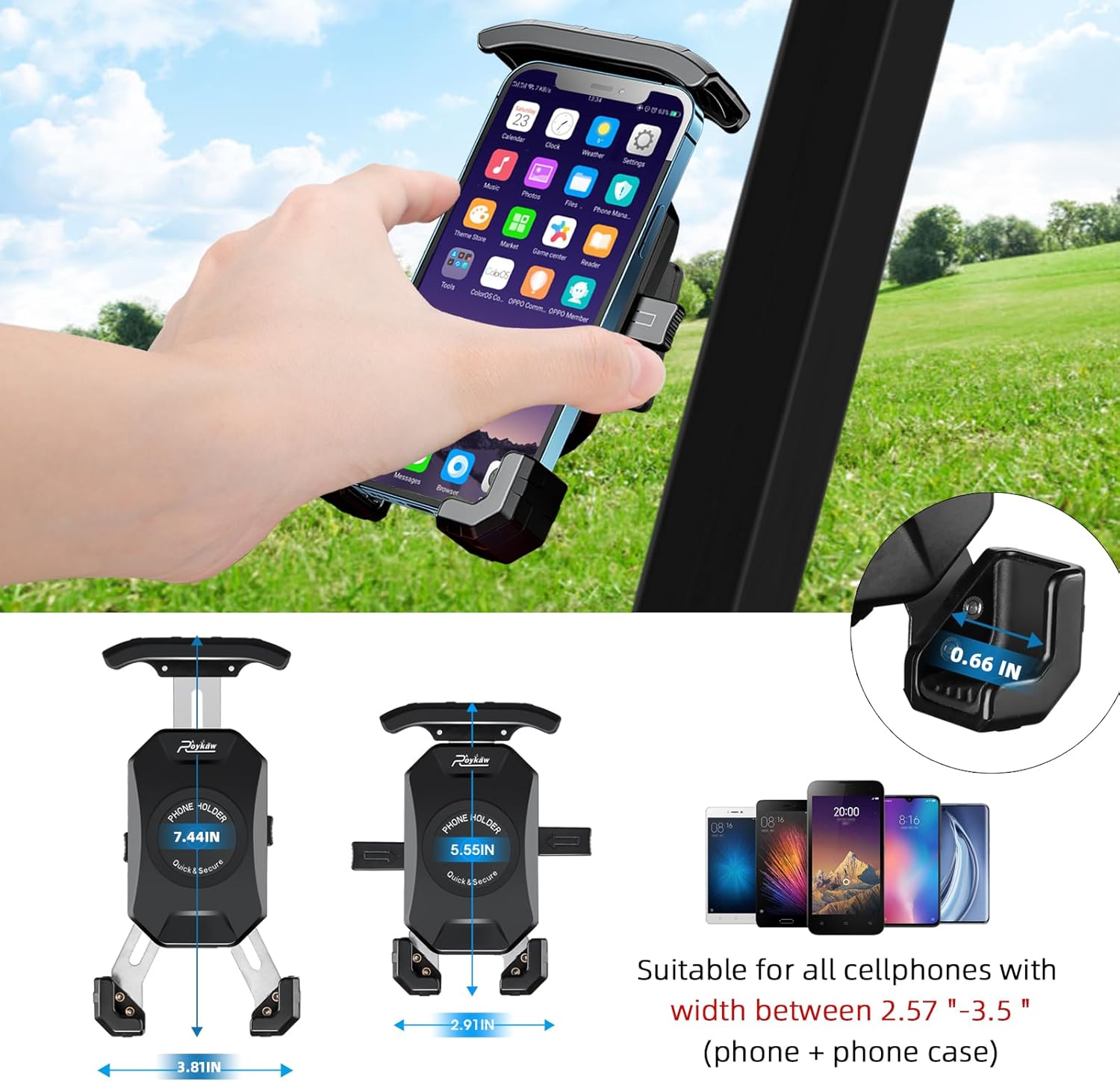 Roykaw Golf Cart Magnetic Phone Holder Mount Ultra-Strong Magnet?Compatible with EZGO/Club Car/Yamaha Square Tube Golf Cart, Compatible with iPhone/Galaxy/Google Pixel?One-Hand Operation - Image 5