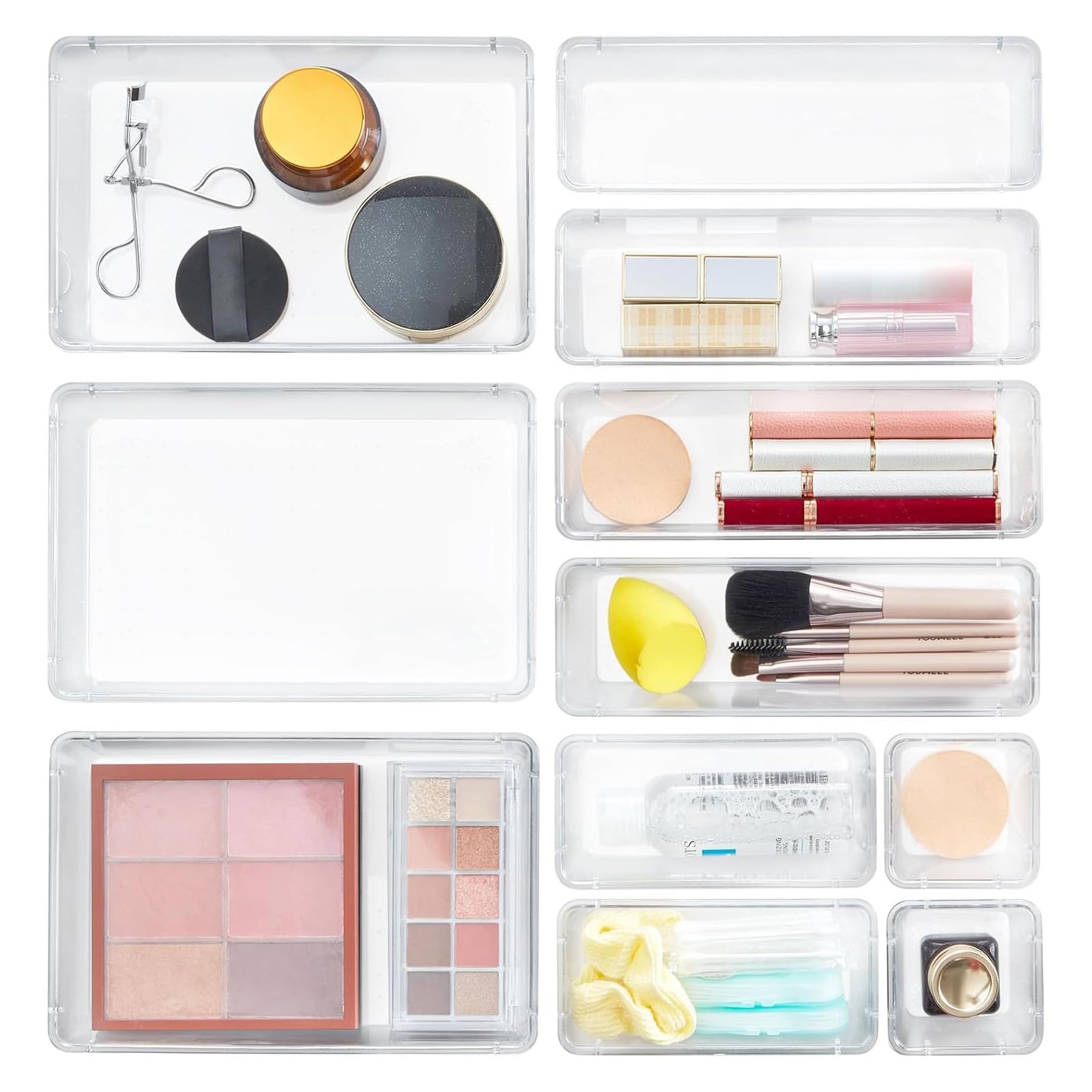 Lifewit 11 organizadores de cajones de plástico transparente para escritorio, bandeja de almacenamiento, caja de almacenamiento para maquillaje, joyas y dispositivos, para dormitorio, baño, oficina