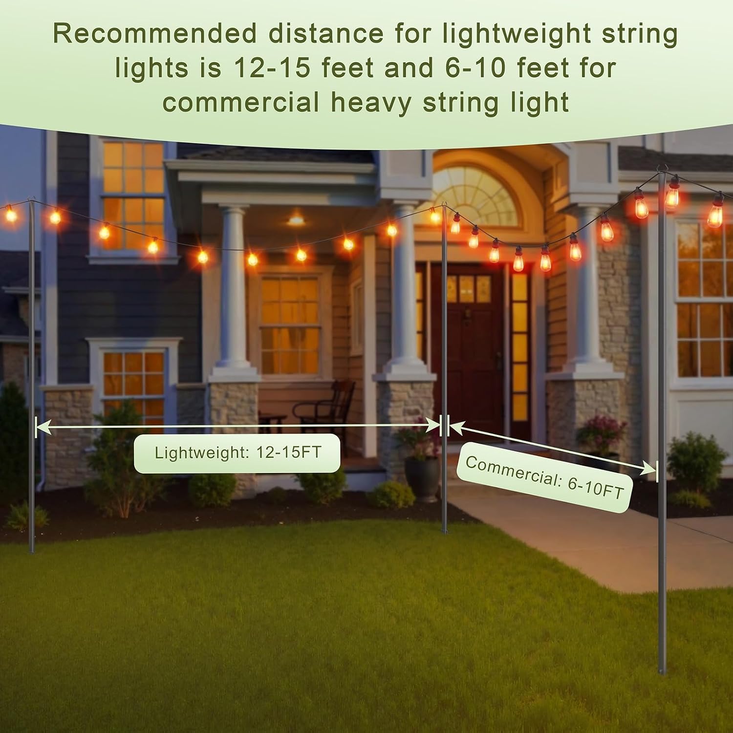 Jusgym String Light Poles for Outside 2 Pack, 10Ft Metal Poles Stand for Hanging Outdoor Light Strings, Adjustable Light Poles with Fork, for Patio, Deck, Backyard, Garden, Party