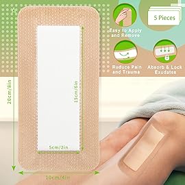 Silicone Foam Dressing with Gentle Border for Post-op Surgical Wounds 4\'\'x8\'\', Absorbent Pad 2\'\'x6\'\', Pack of 5, Silicone Wound Bandages for Cuts, Abrasions, Bed Sore, Pressure Ulcer