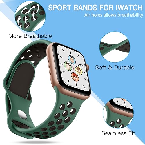 Miniatura 2 de Adorve 4 Pack Sport Bands Compatible with Apple Watch Bands for Men Women 49mm 46mm 45mm 44mm 42mm 41mm 40mm 38mm,Breathable Soft Silicone Strap for