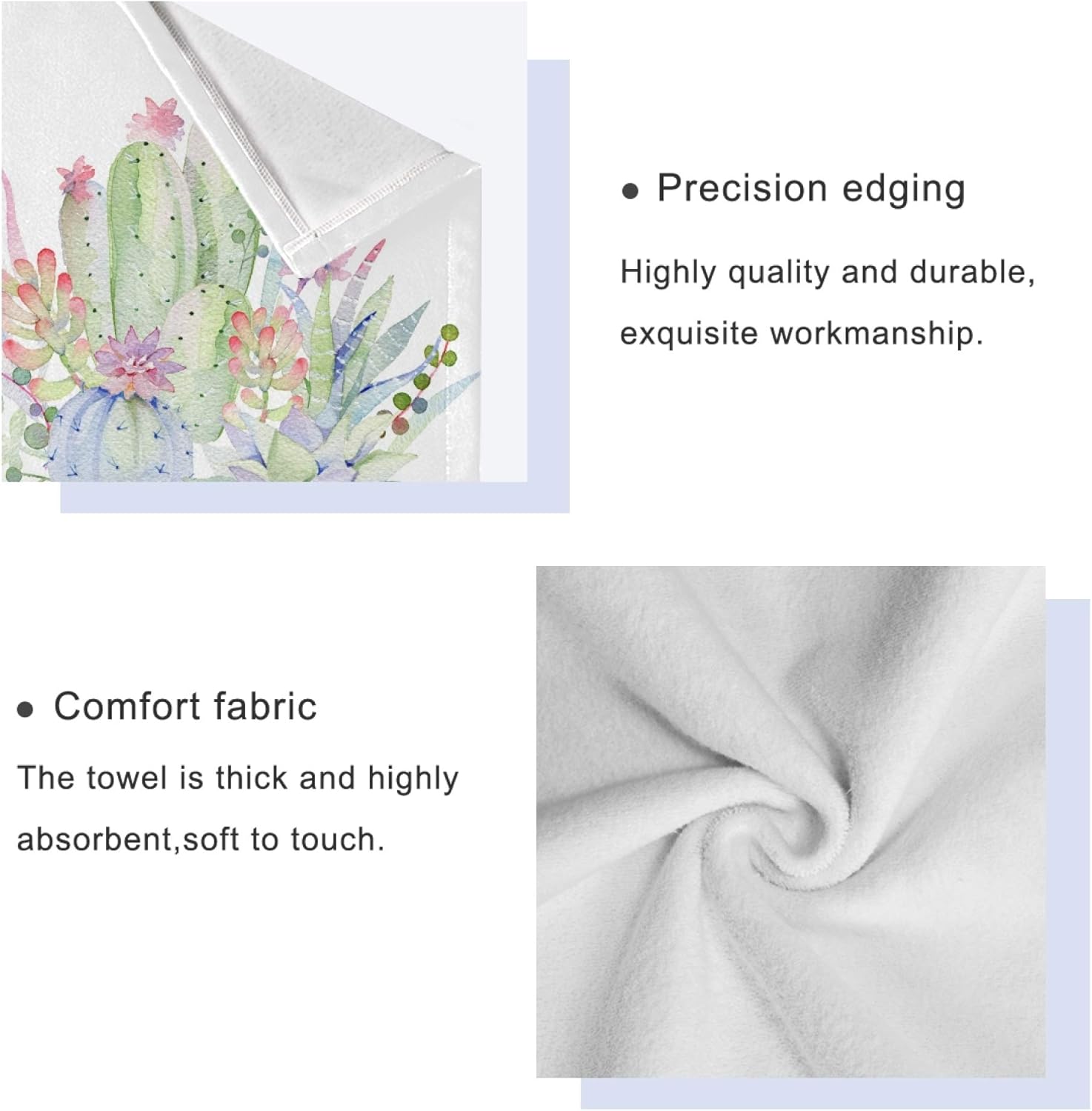 Naanle 3-Piece Towel Set,Watercolor Succulent Cactus Flower Bath Towel Sets, 1 Bath Towel, 1 Hand Towel, 1 Washcloth, Succulent Cactus Floral Plant Absorbent Soft Towels Quick Drying for Bathroom