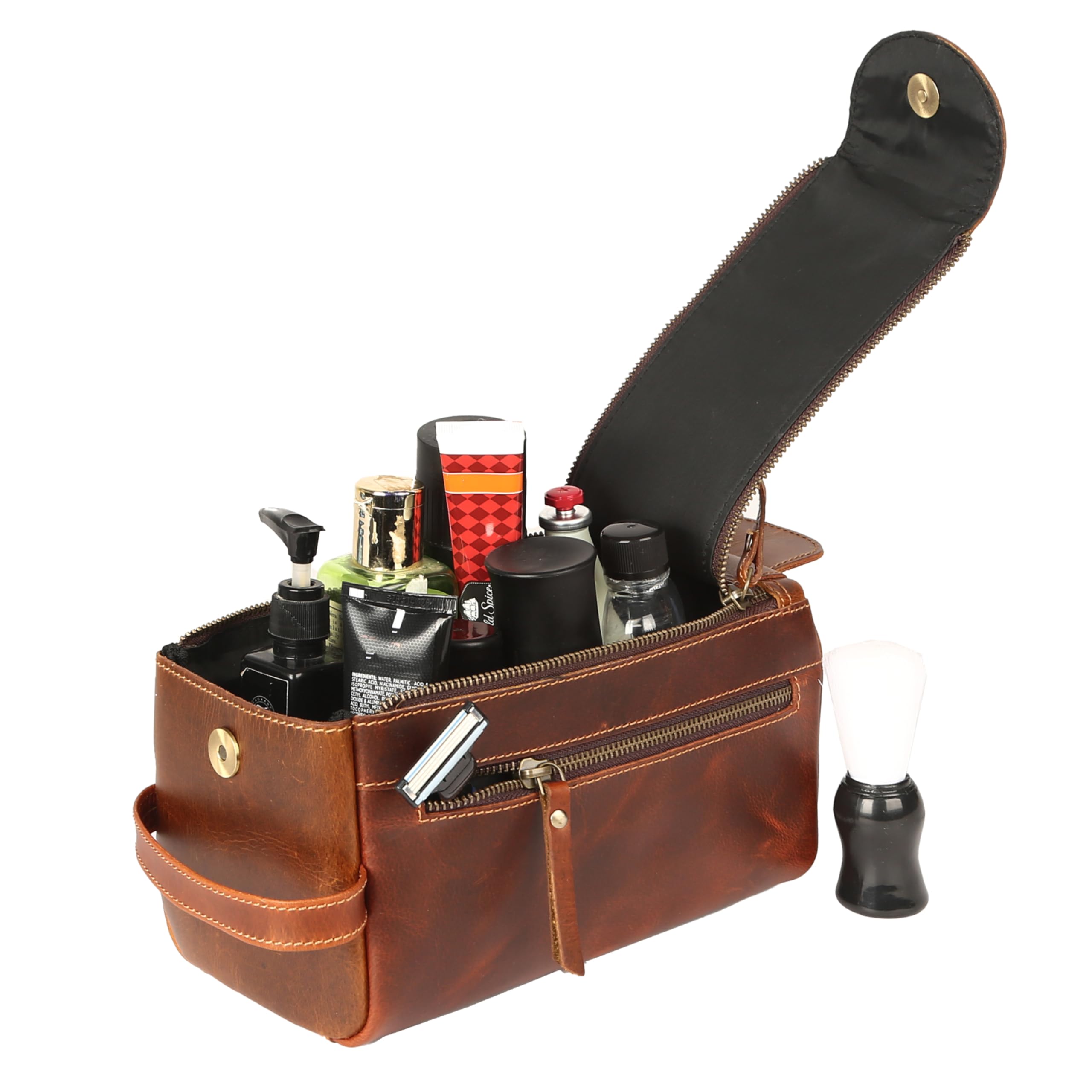 KomalC Neceser de piel de búfalo de alta calidad para hombres y mujeres con forro resistente al agua, bolsa de viaje de aseo, bolsa de aseo unisex para artículos de tocador, regalos para hombres y