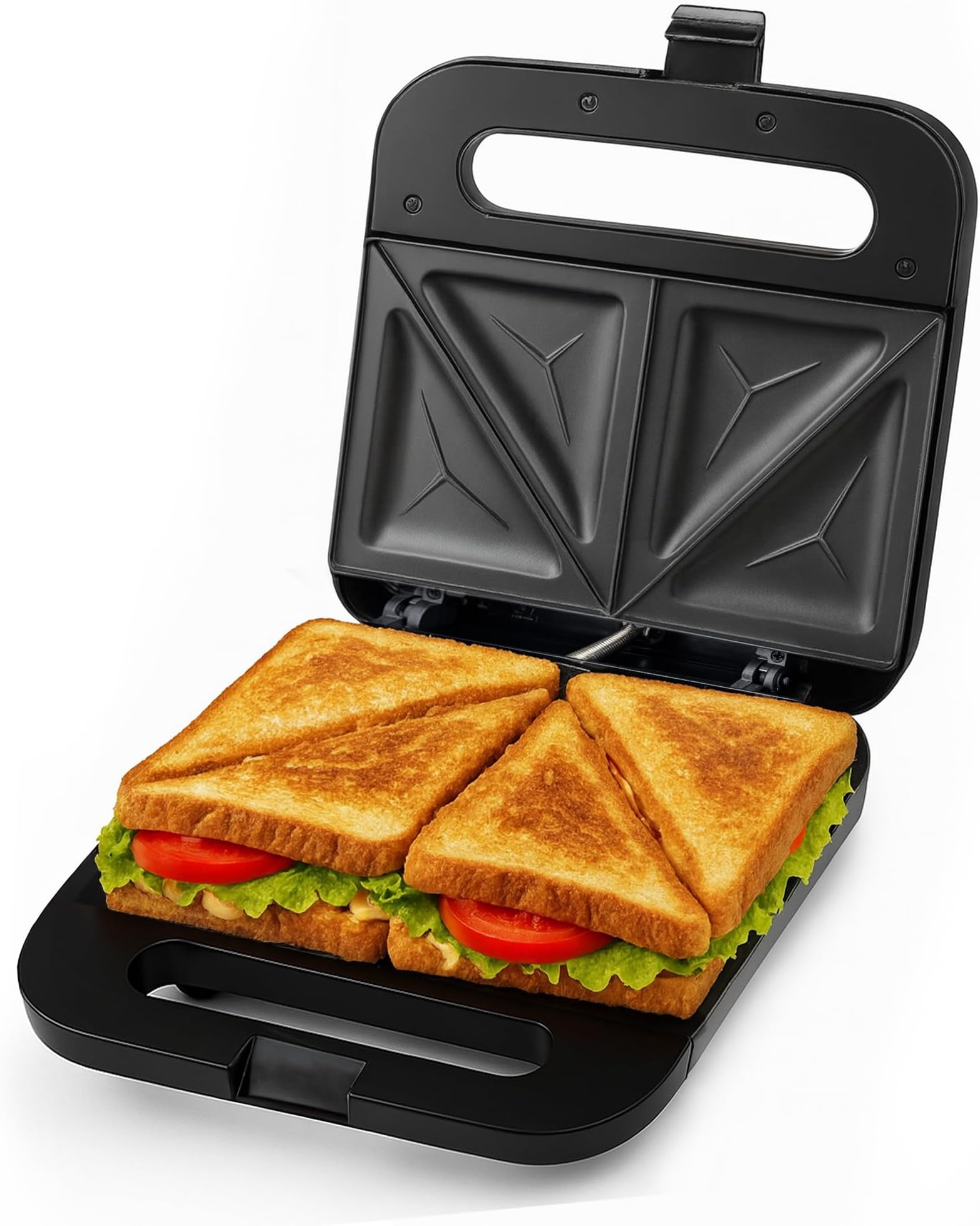 OVENTE Electric Sandwich Maker with Non-Stick Plates, Indicator Lights, Cool Touch Handle, Easy to Clean and Store, Perfect for Cooking Breakfast, Grilled Cheese, Tuna Melts and Snacks, Black GPS401B
