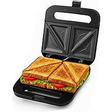 OVENTE Electric Sandwich Maker with Non-Stick Plates, Indicator Lights, Cool Touch Handle, Easy to Clean and Store, Perfect for Cooking Breakfast, Grilled Cheese, Tuna Melts and Snacks, Black GPS401B