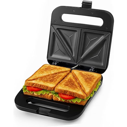 OVENTE Electric Sandwich Maker with Non-Stick Plates, Indicator Lights, Cool Touch Handle, Easy to Clean and Store, Perfect for Cooking Breakfast, Grilled Cheese, Tuna Melts and Snacks, Black GPS401B