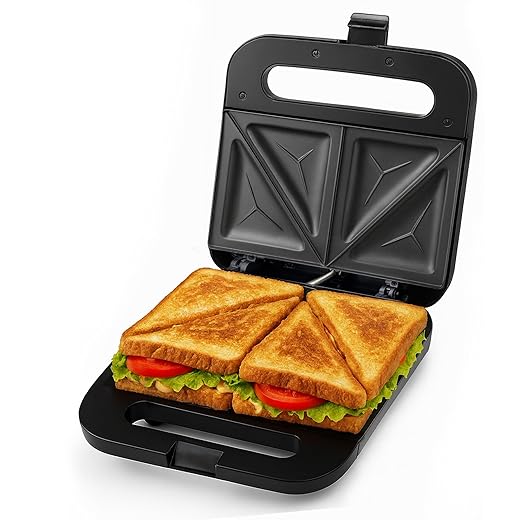 OVENTE Electric Sandwich Maker with Non-Stick Plates, Indicator Lights, Cool Touch Handle, Easy to Clean and Store, Perfect for Cooking Breakfast, Grilled Cheese, Tuna Melts and Snacks, Black GPS401B