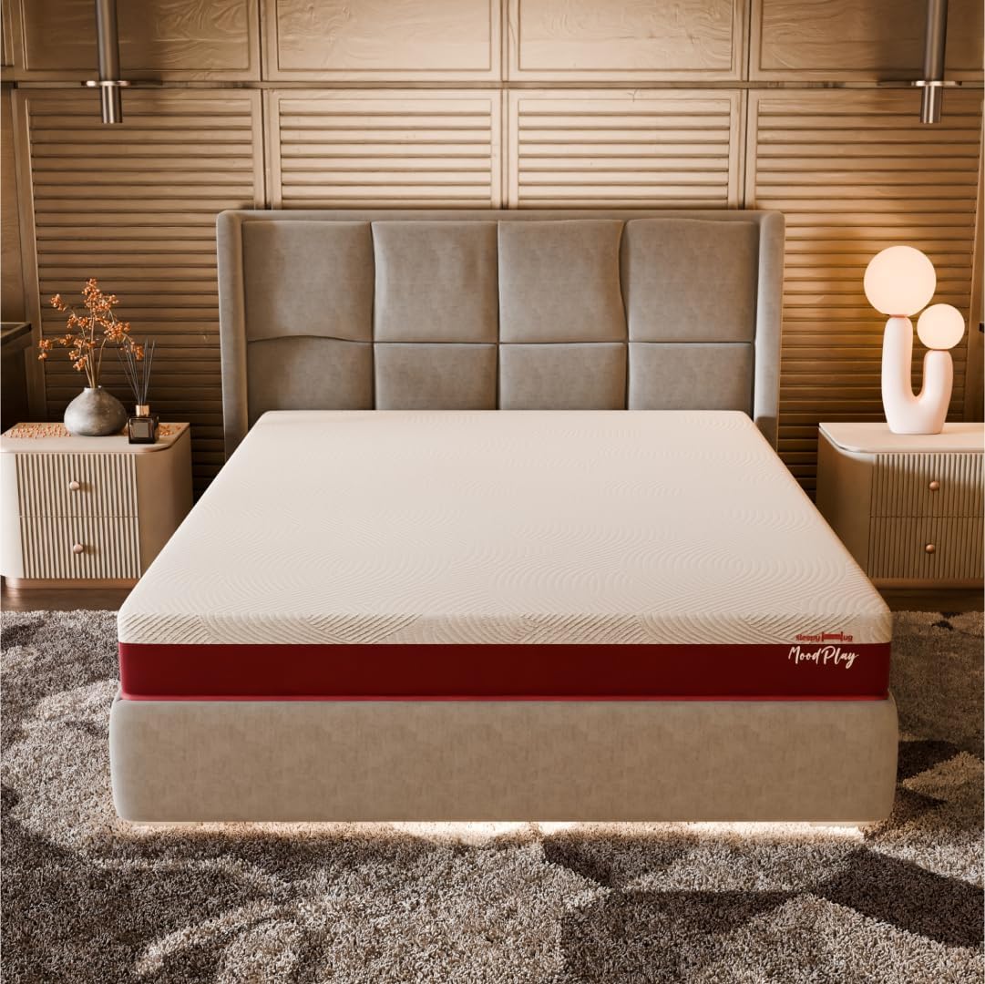 SleepyHug MoodPlay Natural Latex 5 Inch Mattress with TouchSense Technology & Enhanced Impact Absorption for Stable Sleep | 10-Year Warranty | Maroon Velvet Fabric | Double Bed Size | (LxW-72x48 Inch)