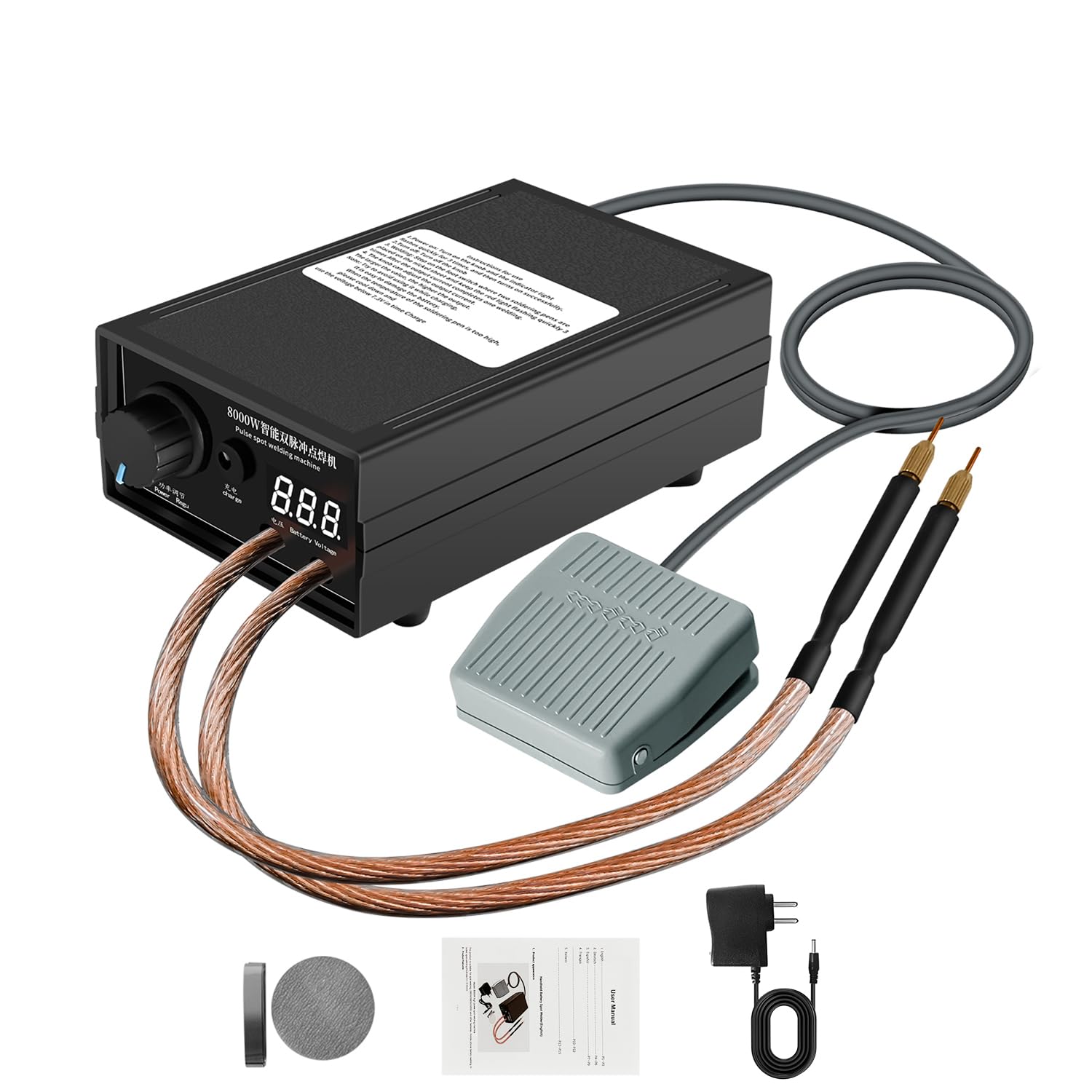 Portable 8000W Handheld Spot Welder - High Power Spot Welding Kit for 18650, 21700 Batteries. Complete with Welding Pen & Nickel Strips