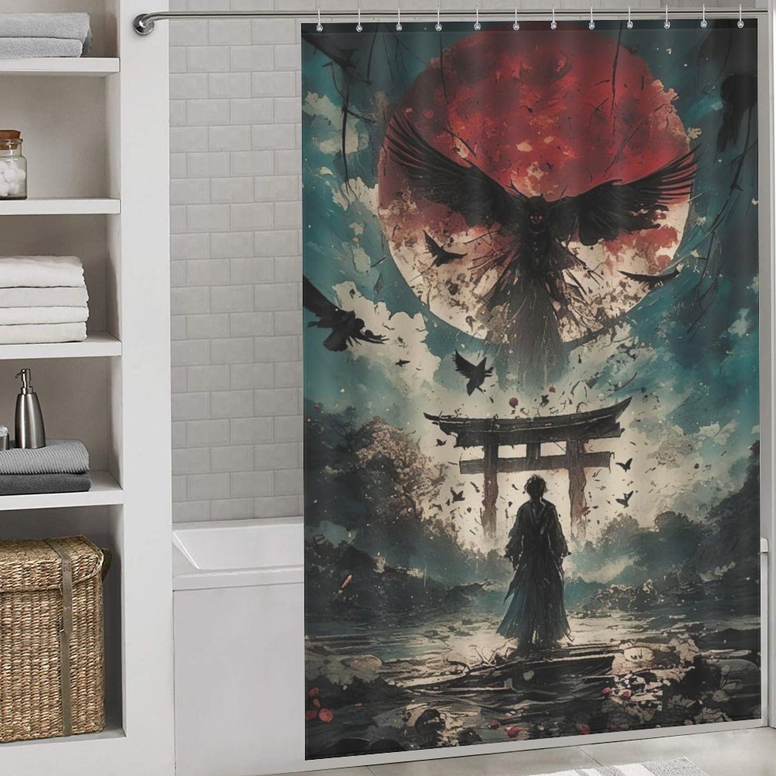 Rideau de douche style japonais imperméable fini les sols mouillés