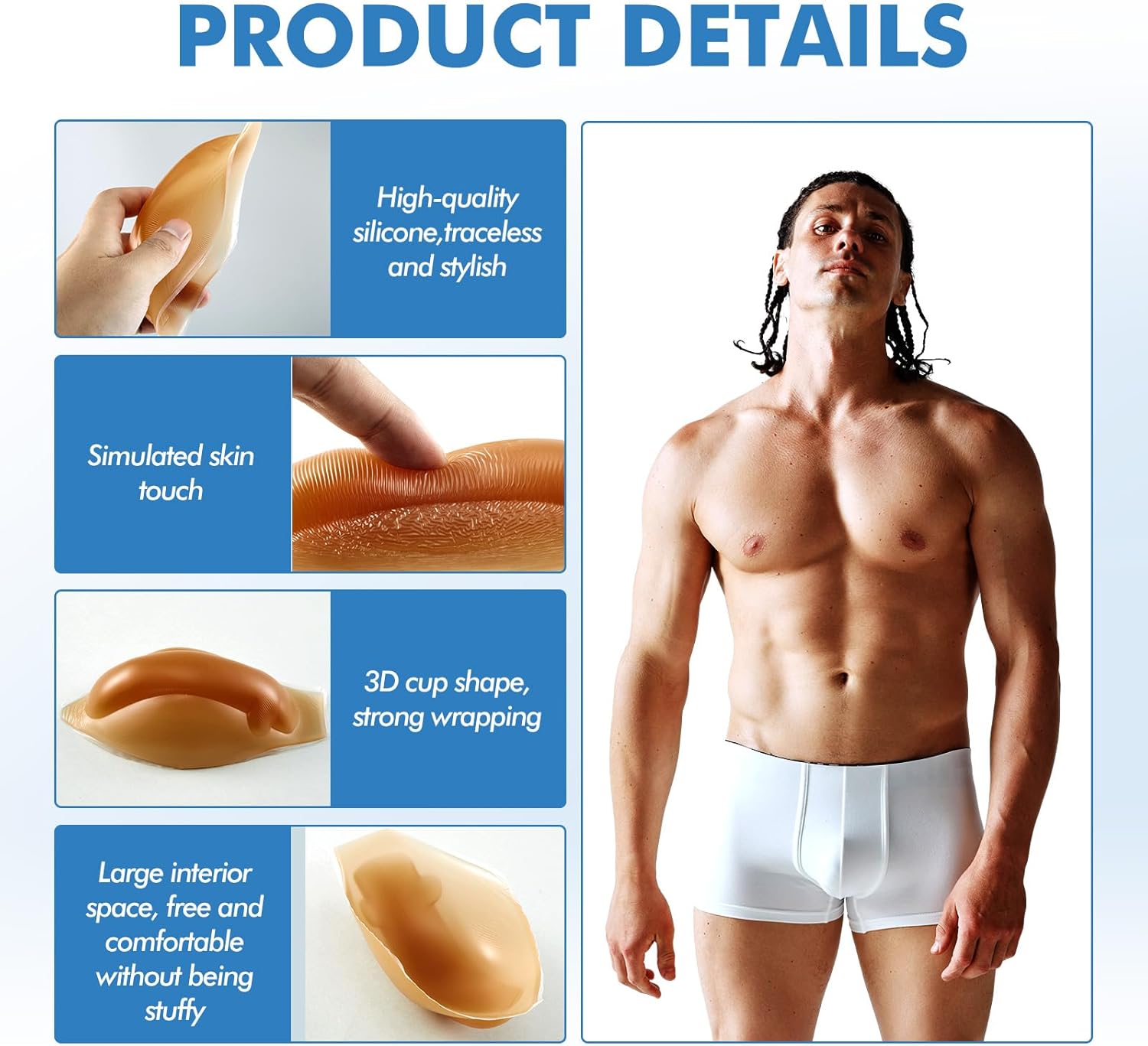 Bulge Enhancer Men Silicone Enlarge Front Pouch for Underwear Comfortable Natural Pad Fit for Briefs and Swimwear - Image 3