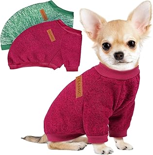 2 Pack Dog Sweaters for Small Dogs Girl Boy Winter Fleece Clothes Warm Soft Dog Sweatshirt Outfit for Dogs Cats Pet Apparel (Wine Red+Green, Small)