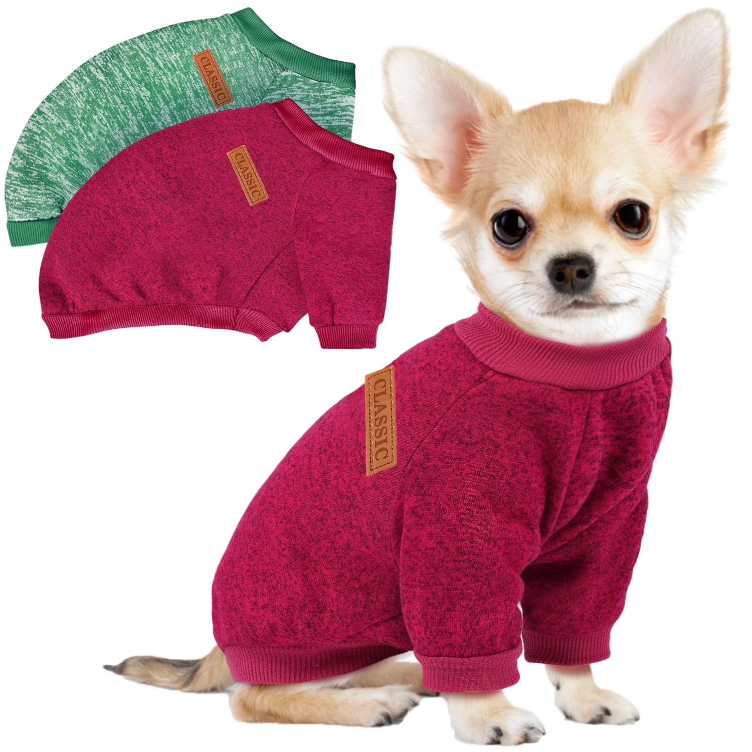 2 Pcs Dog Sweaters for Small Dogs Girl Boy Winter Fleece Clothes Warm Soft Dog Sweatshirt Outfit for Dogs Cats Pet Apparel