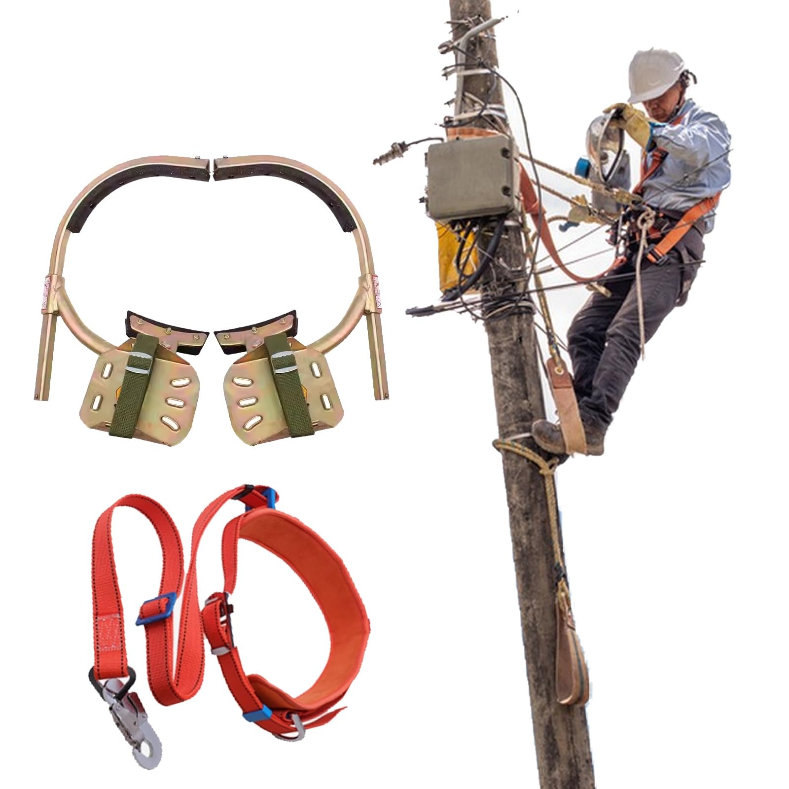 Generico Attrezzatura per Arrampicata su Pali Lineman - Scarpe di Supporto in Ferro riutilizzabili da 10'' a 22'' con Diametro Regolabile e Fibbia Magnetica Resistente per Arrampicata su Pali in ceme